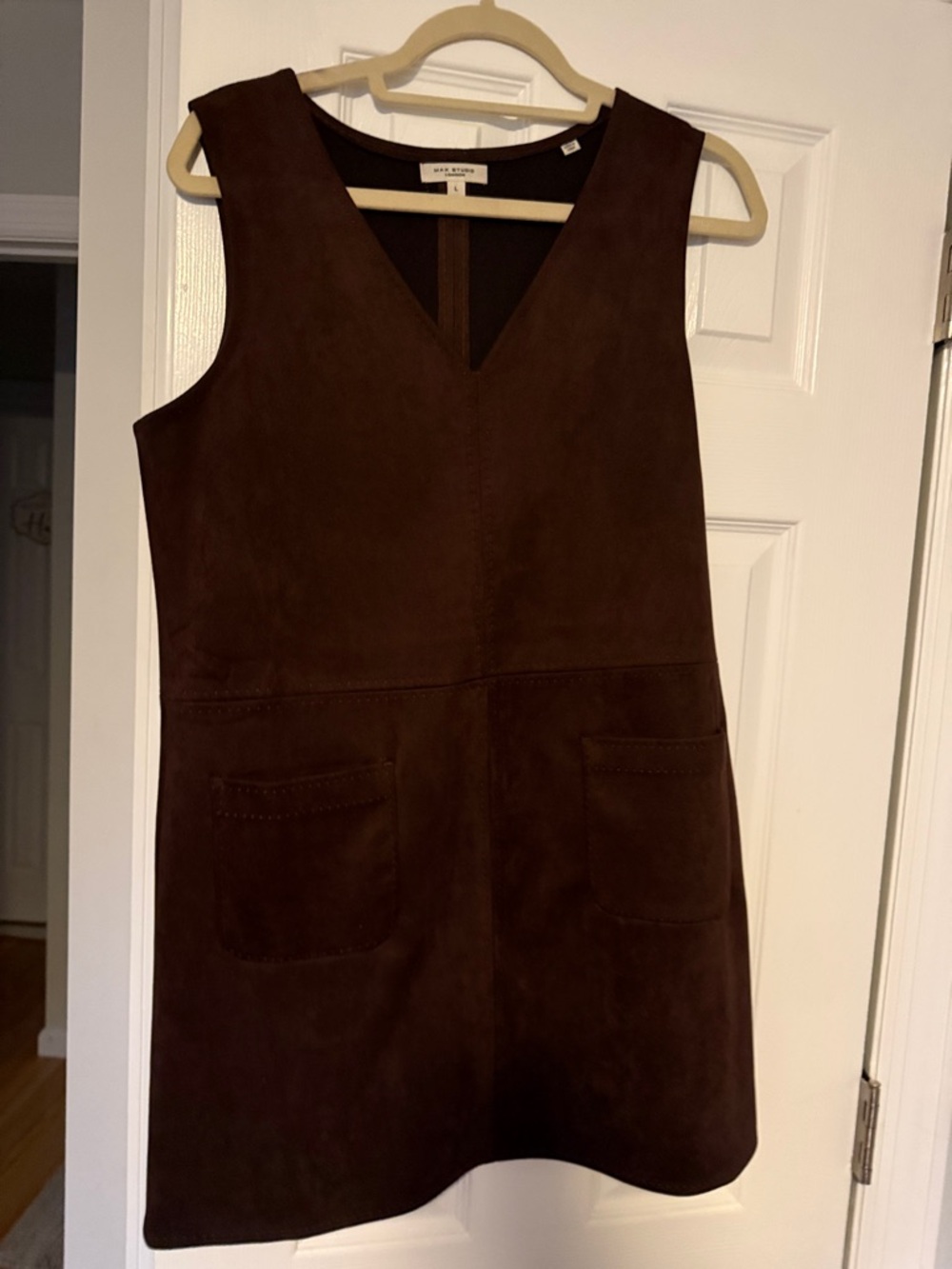 Max Studio Dark Brown Suede Sleeveless V-Neck Dress